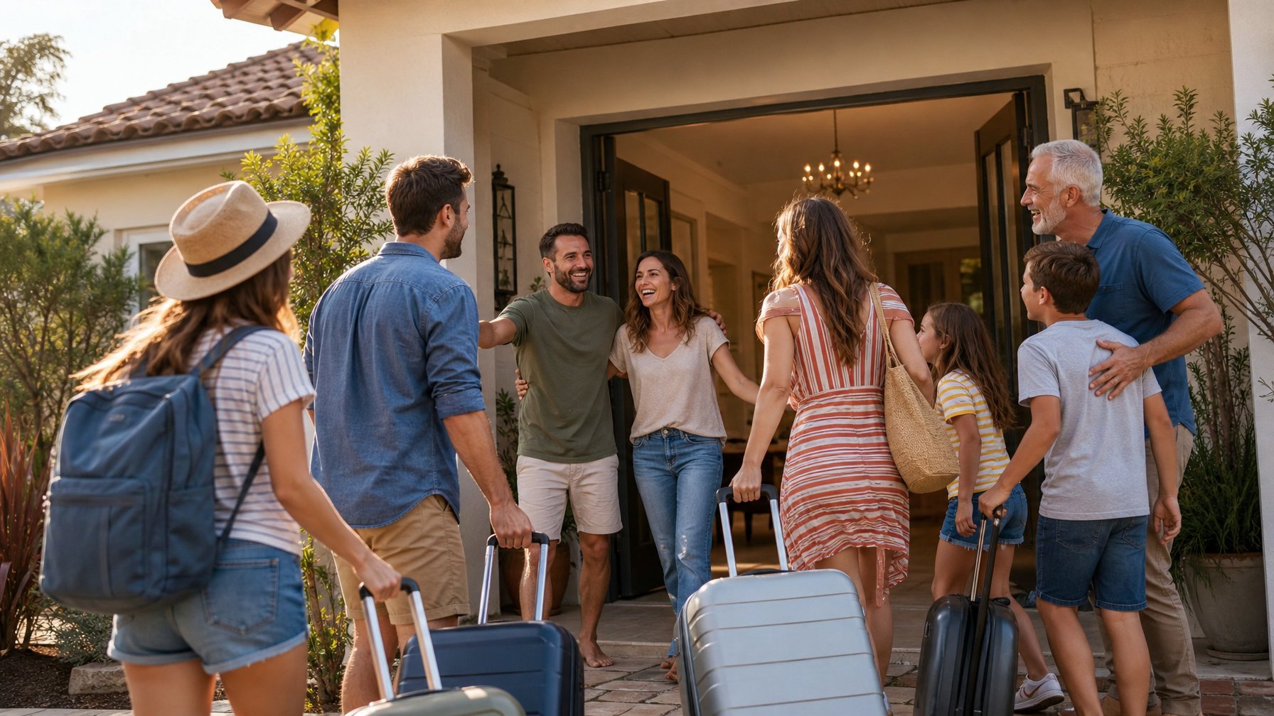 Group of friends and family arriving at a spacious vacation rental property — how to handle extra guest requests