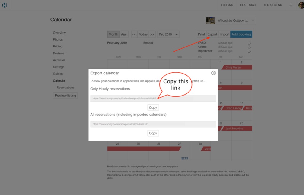 Calendar synchronization with Houfy