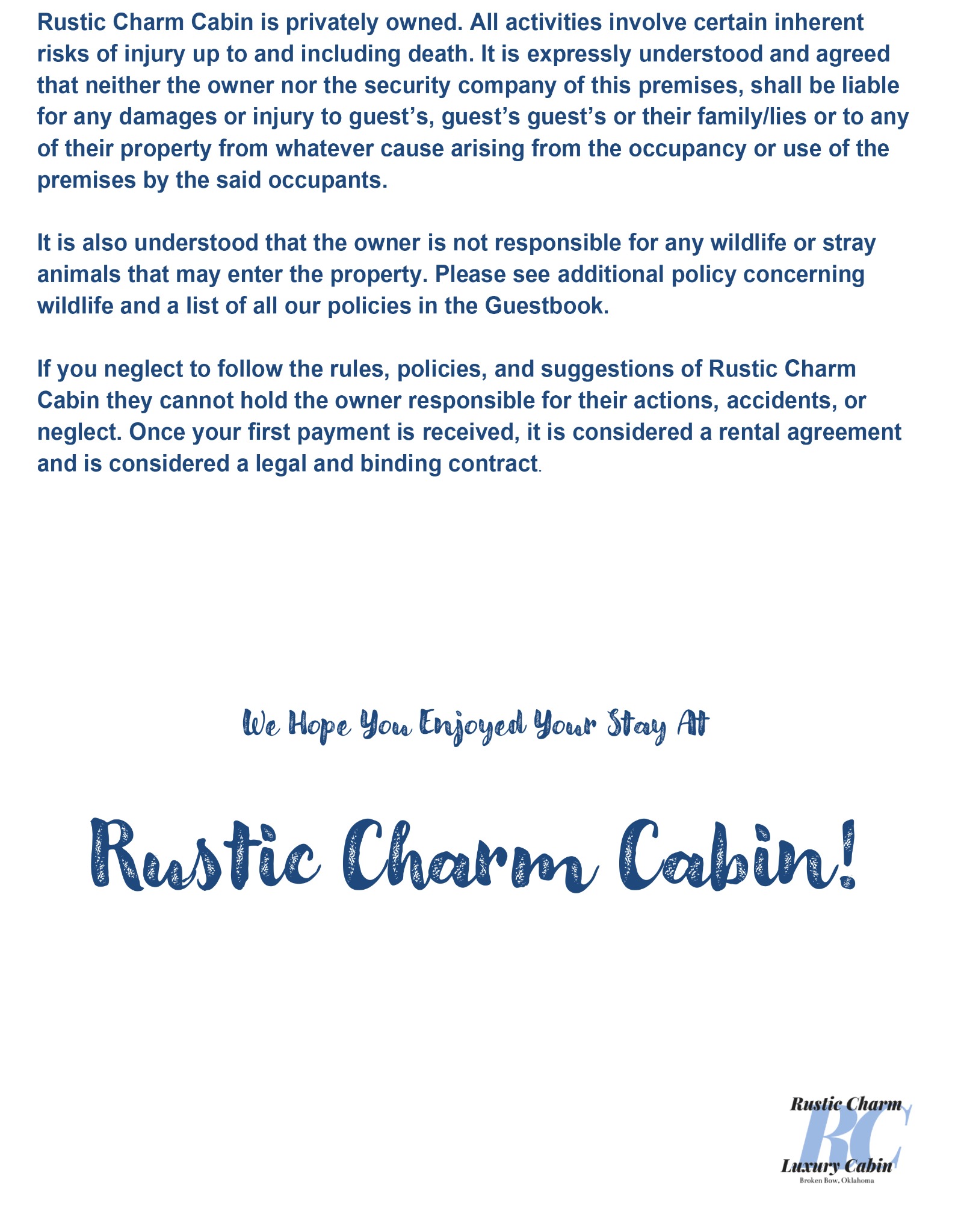 Cabin Information Guide