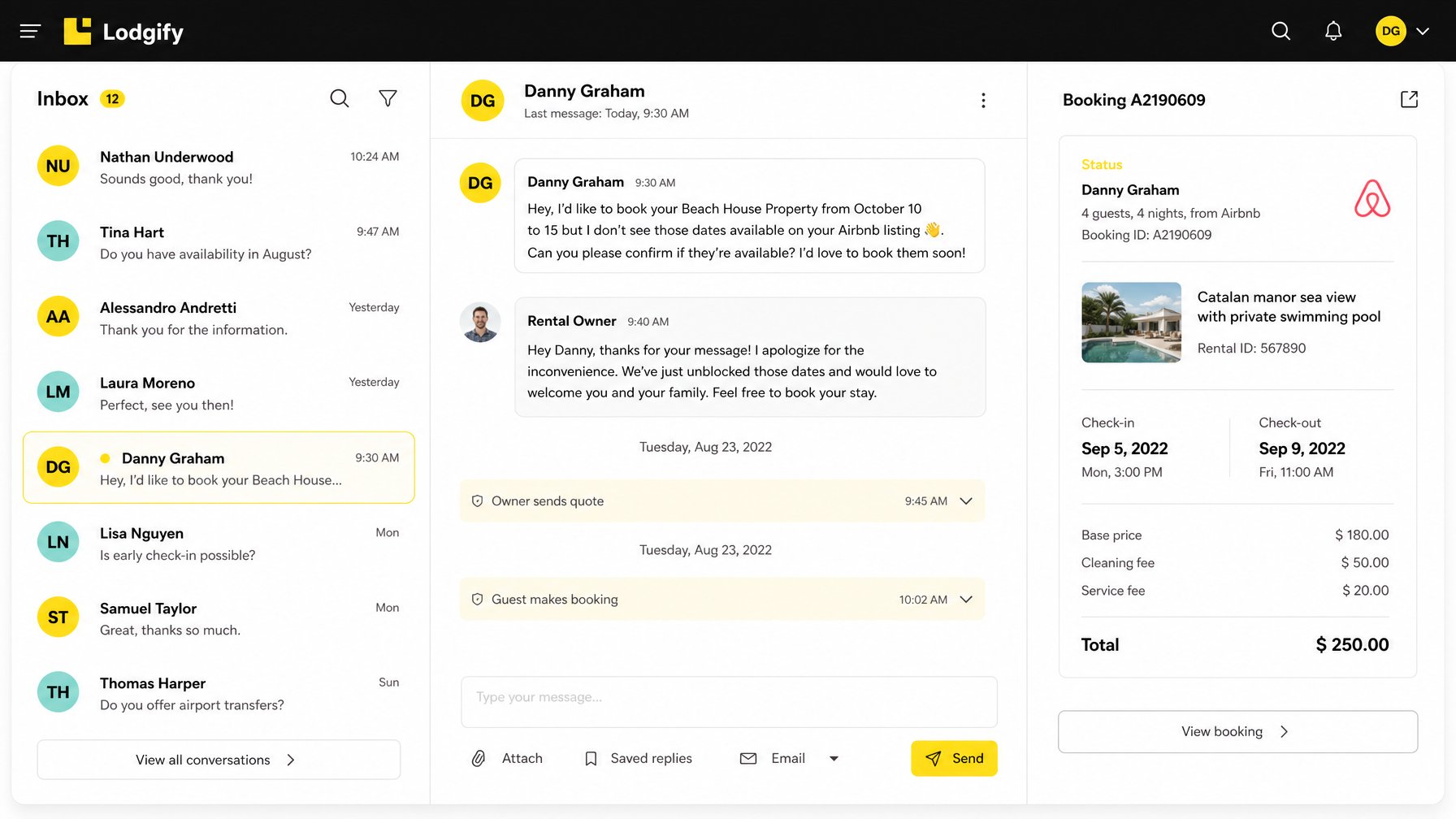 Lodgify property management dashboard — manage vacation rental reservations, calendars, and channels from one place