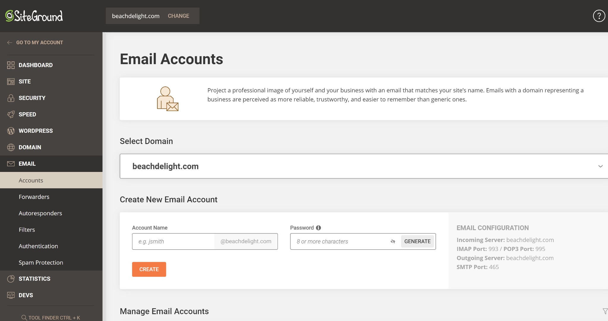 5. Configure one or more email accounts