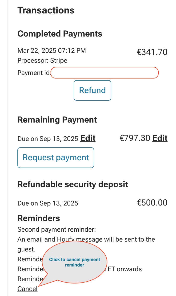 How to cancel payment reminder for the reservation?
