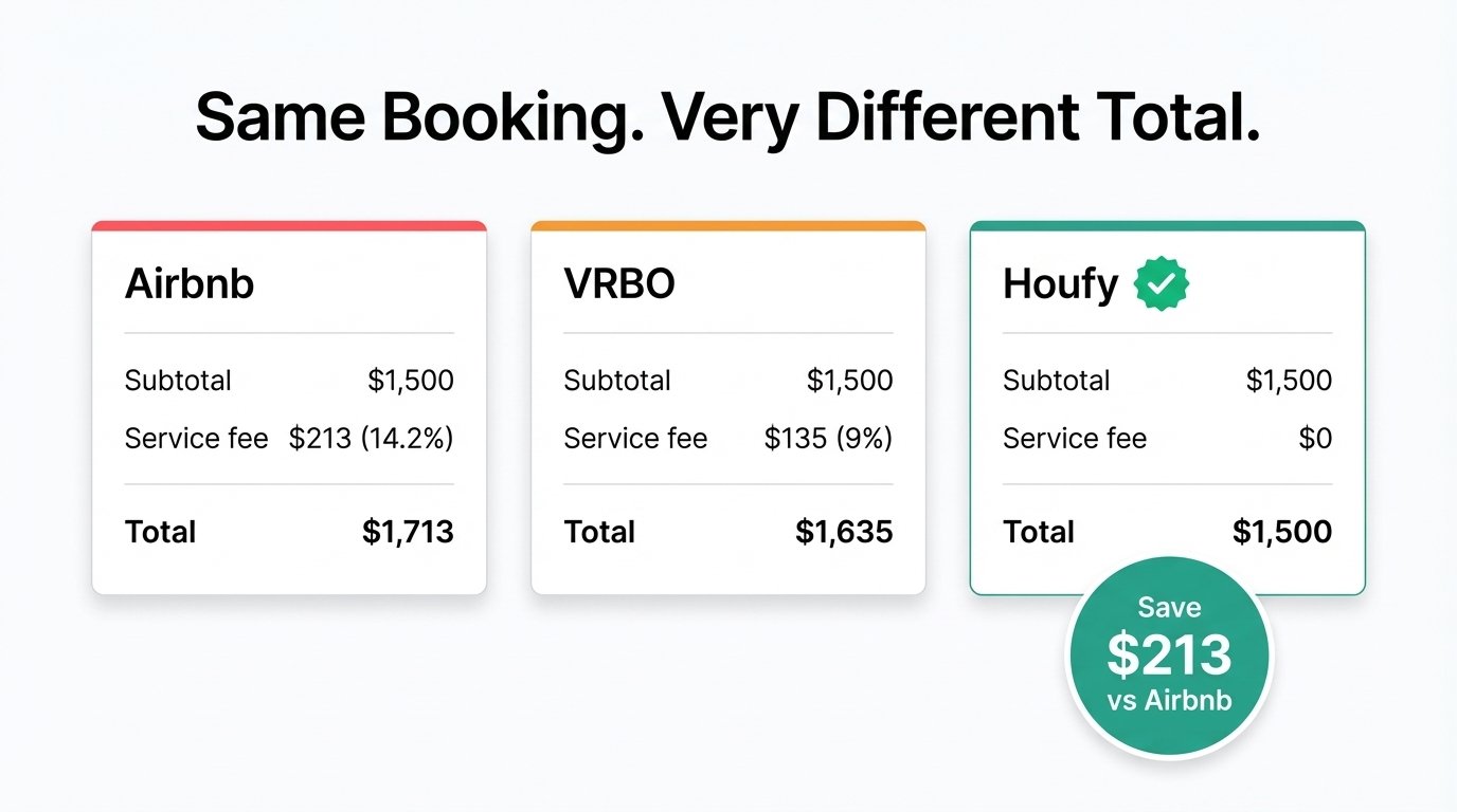 Fee-free vacation rental booking on Houfy