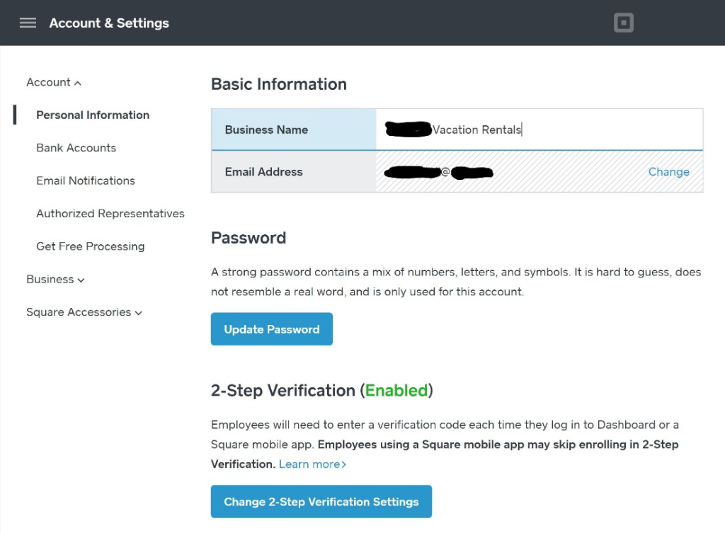 3. Square - Accounts & Settings