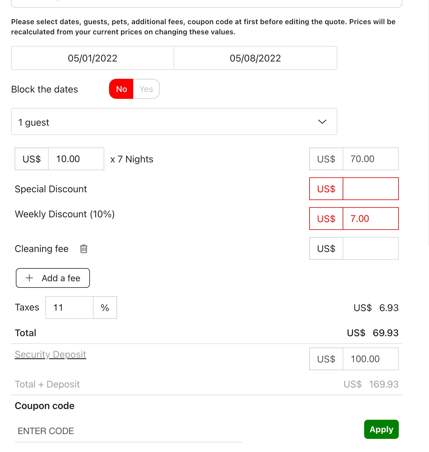 How to send a quote or change the rates on a quote