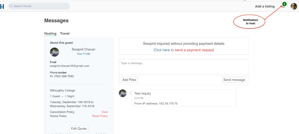 Inquiry process at Houfy