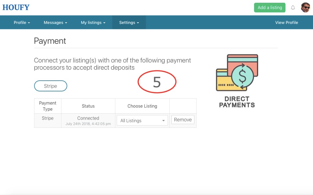 Adding a Houfy Direct Payment option to your listing: