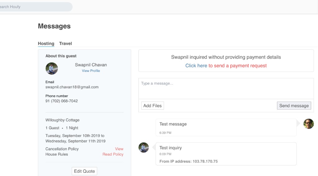 Inquiry process at Houfy