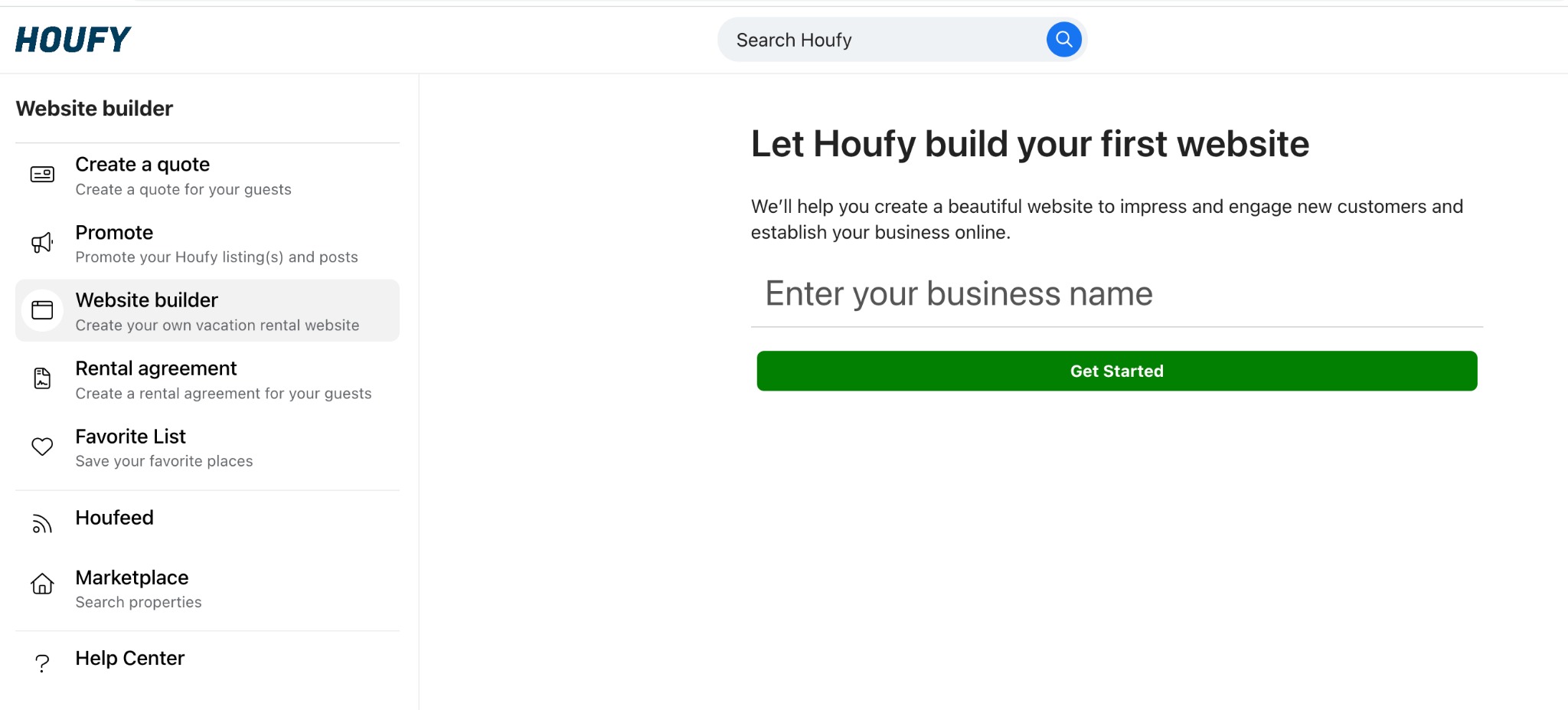 Create a website with Houfy's website builder