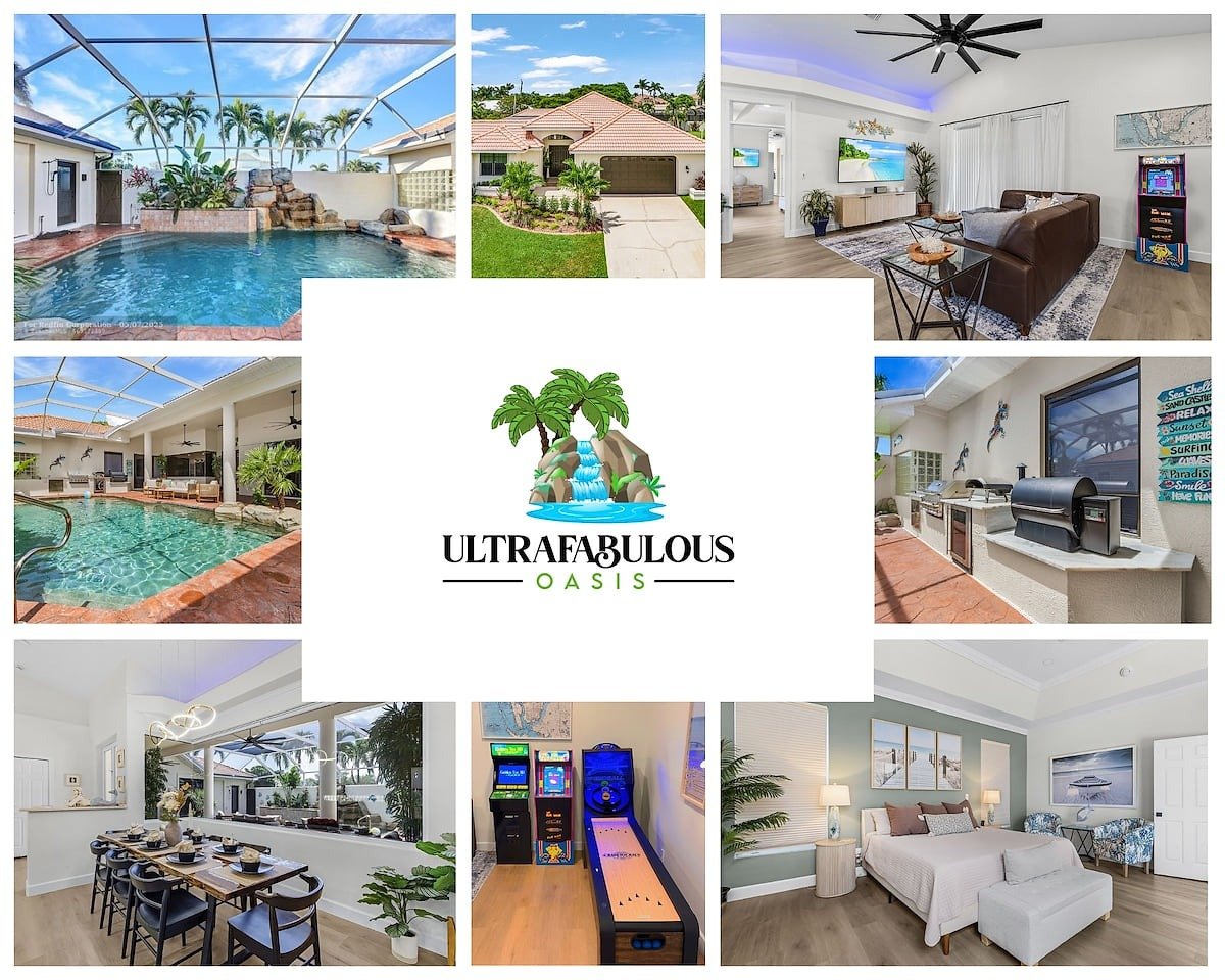 Luxury pool home in Cape Coral, Florida, with heated pool and outdoor kitchen