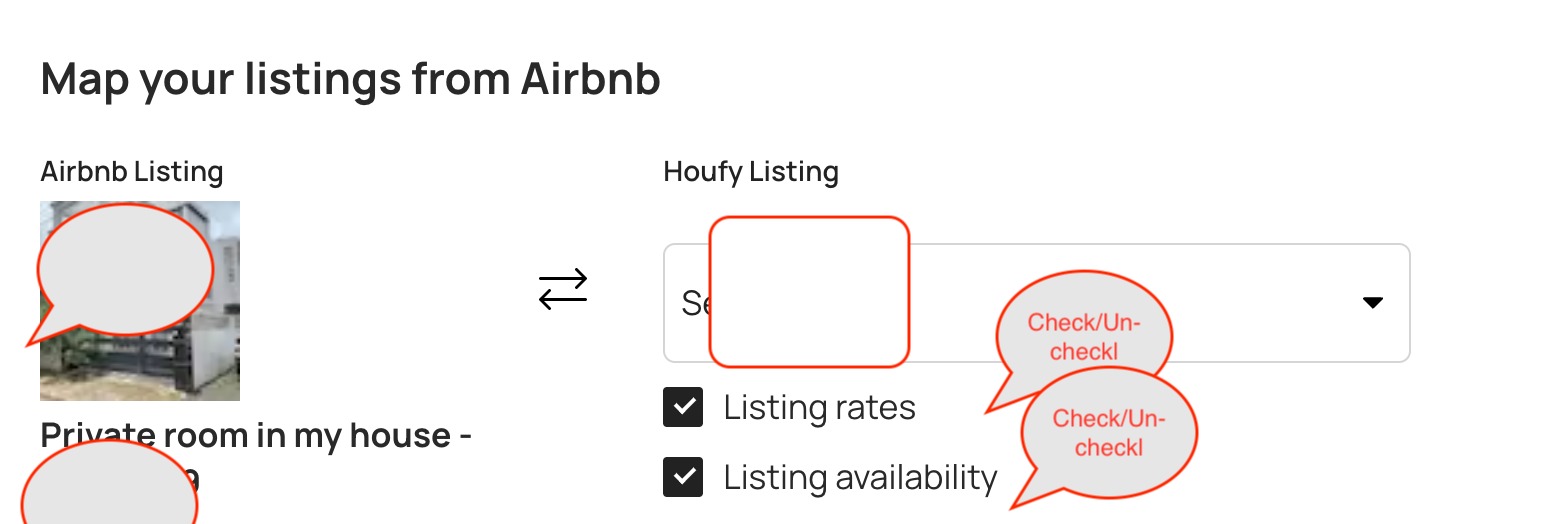 Airbnb - Houfy Channel Connection options: Import selected data only.