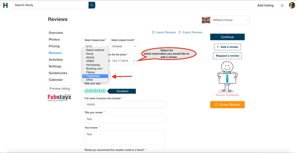 How to add reviews from my Website / Tripadvisor / Booking and others to Houfy?