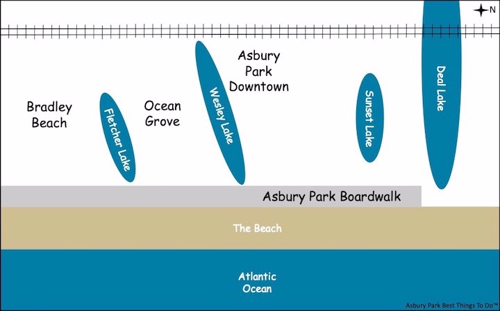 Neighborhood Map of Asbury Park, New Jersey, USA including Ocean Grove & Bradley Beach