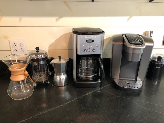 Chemex, French Press, Italian Press, Cuisinart Drip, Keurig