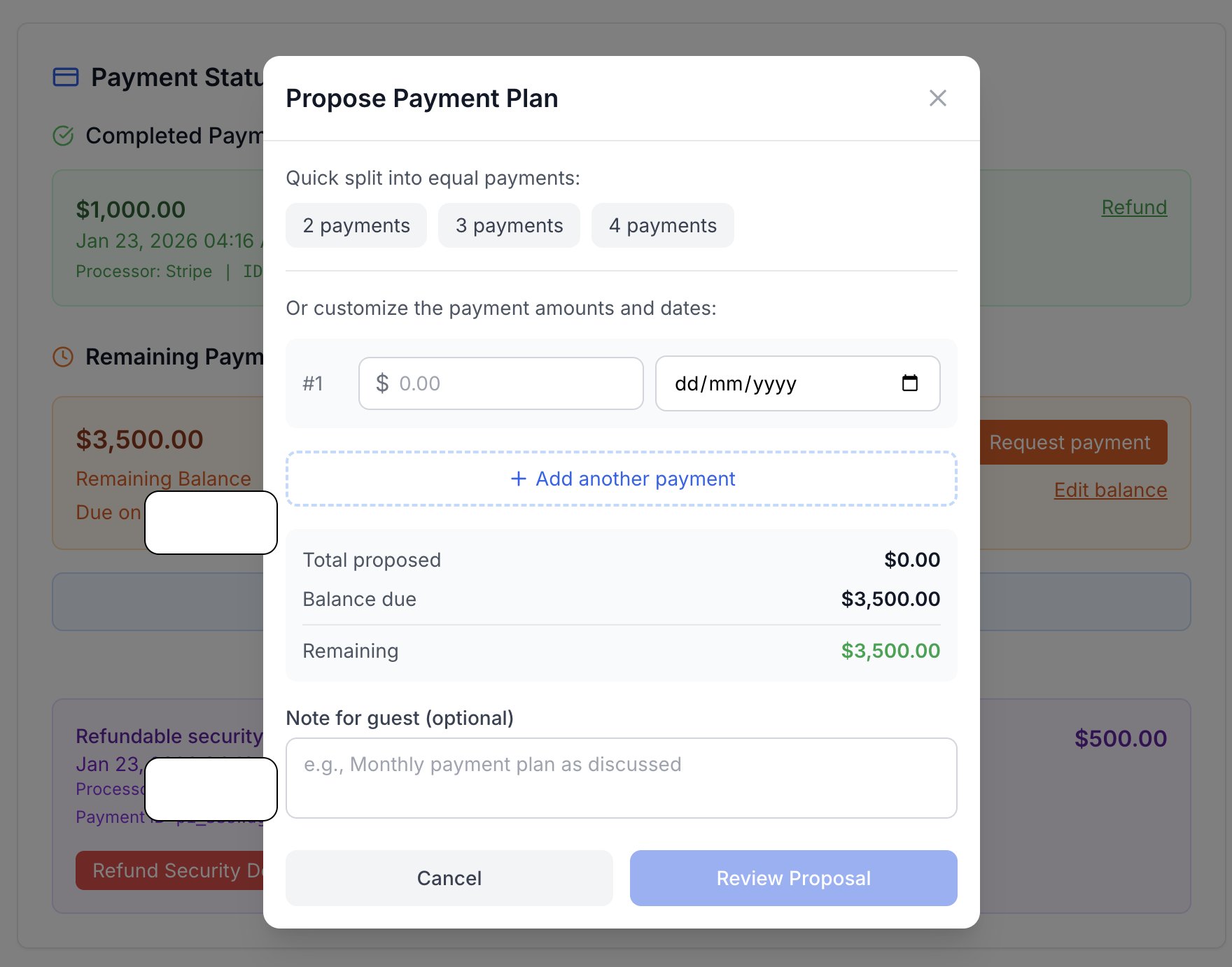 How to Propose Payment Plan for reservations on Houfy