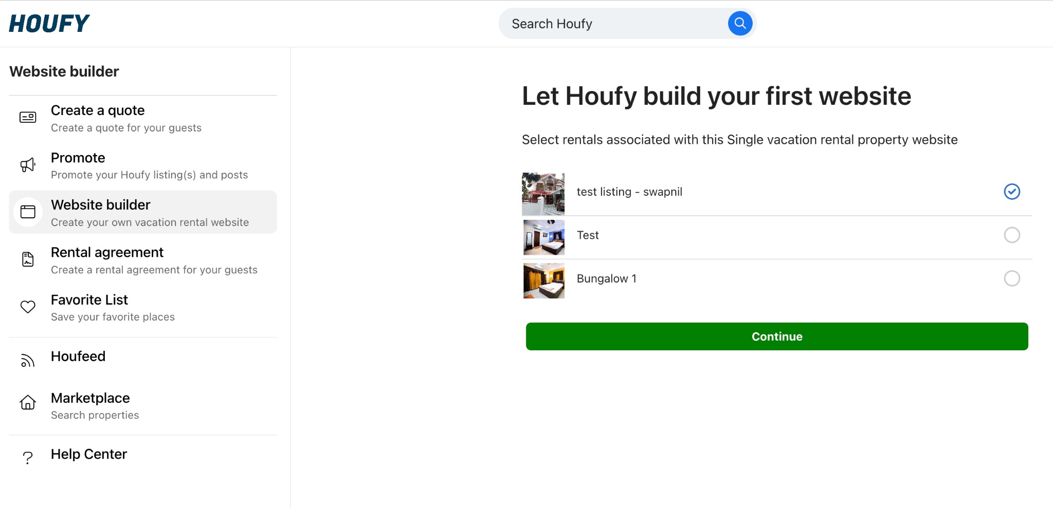 Create a website with Houfy's website builder