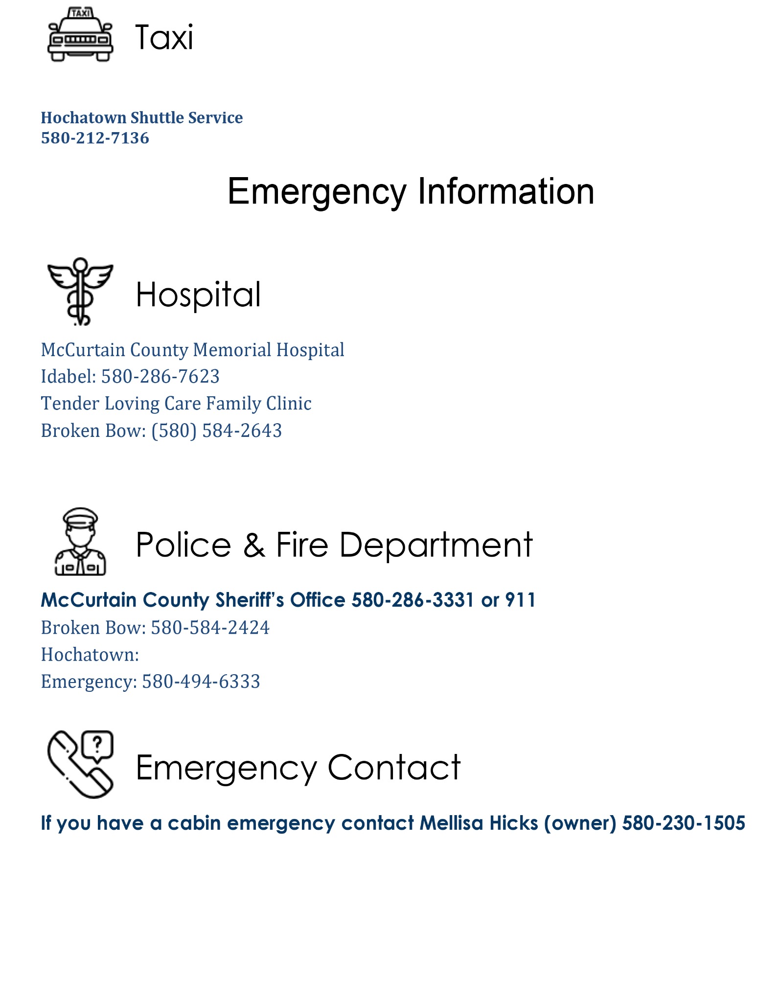 Cabin Information Guide