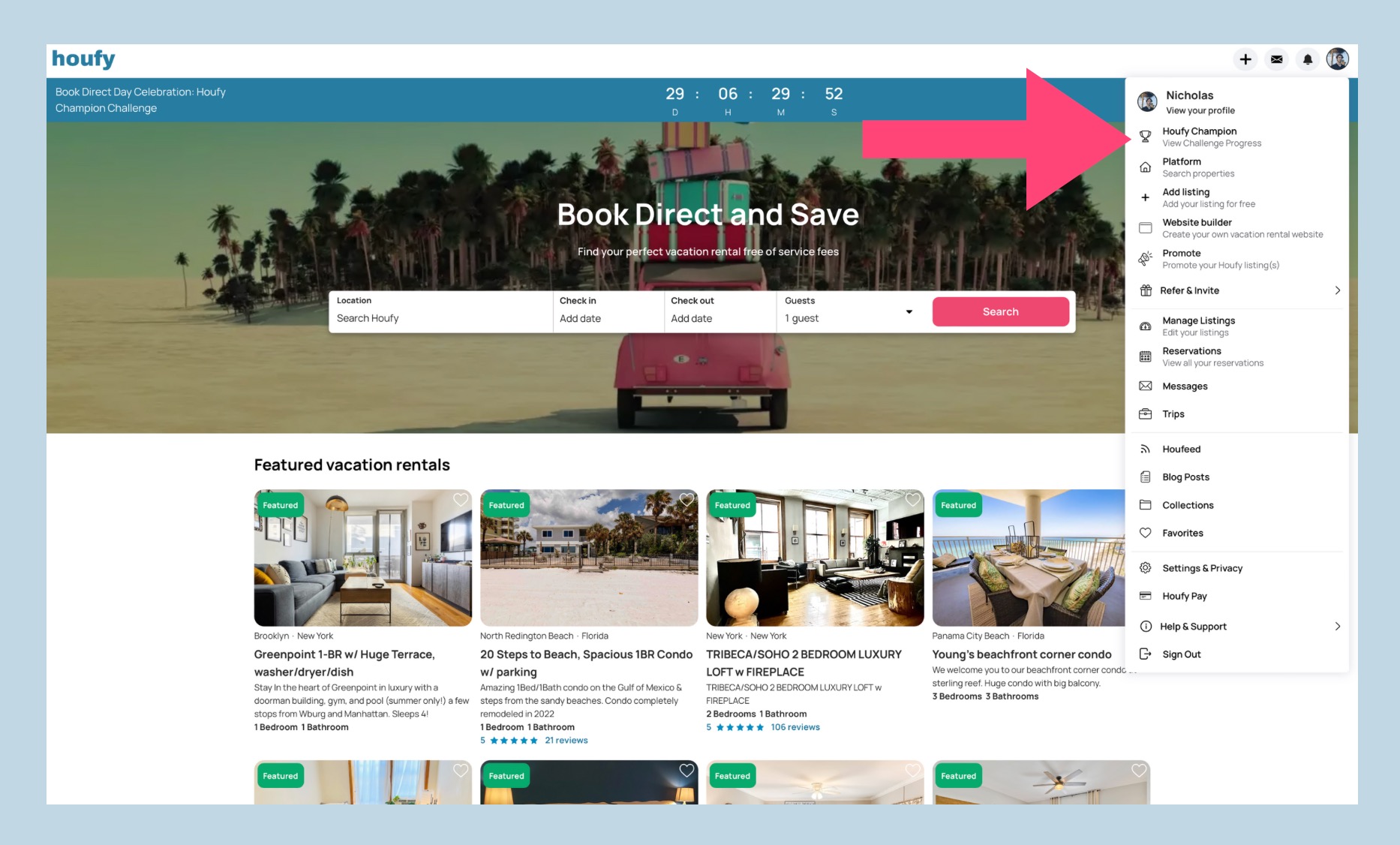 Book Direct Day Special: Join the Houfy Champion Challenge