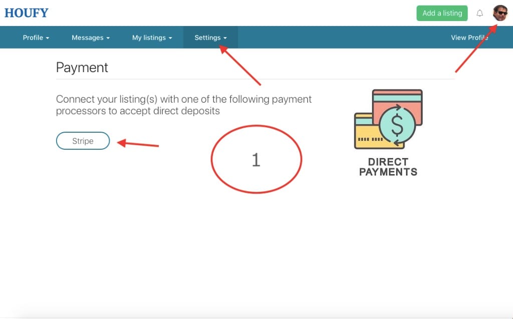 Adding a Houfy Direct Payment option to your listing: