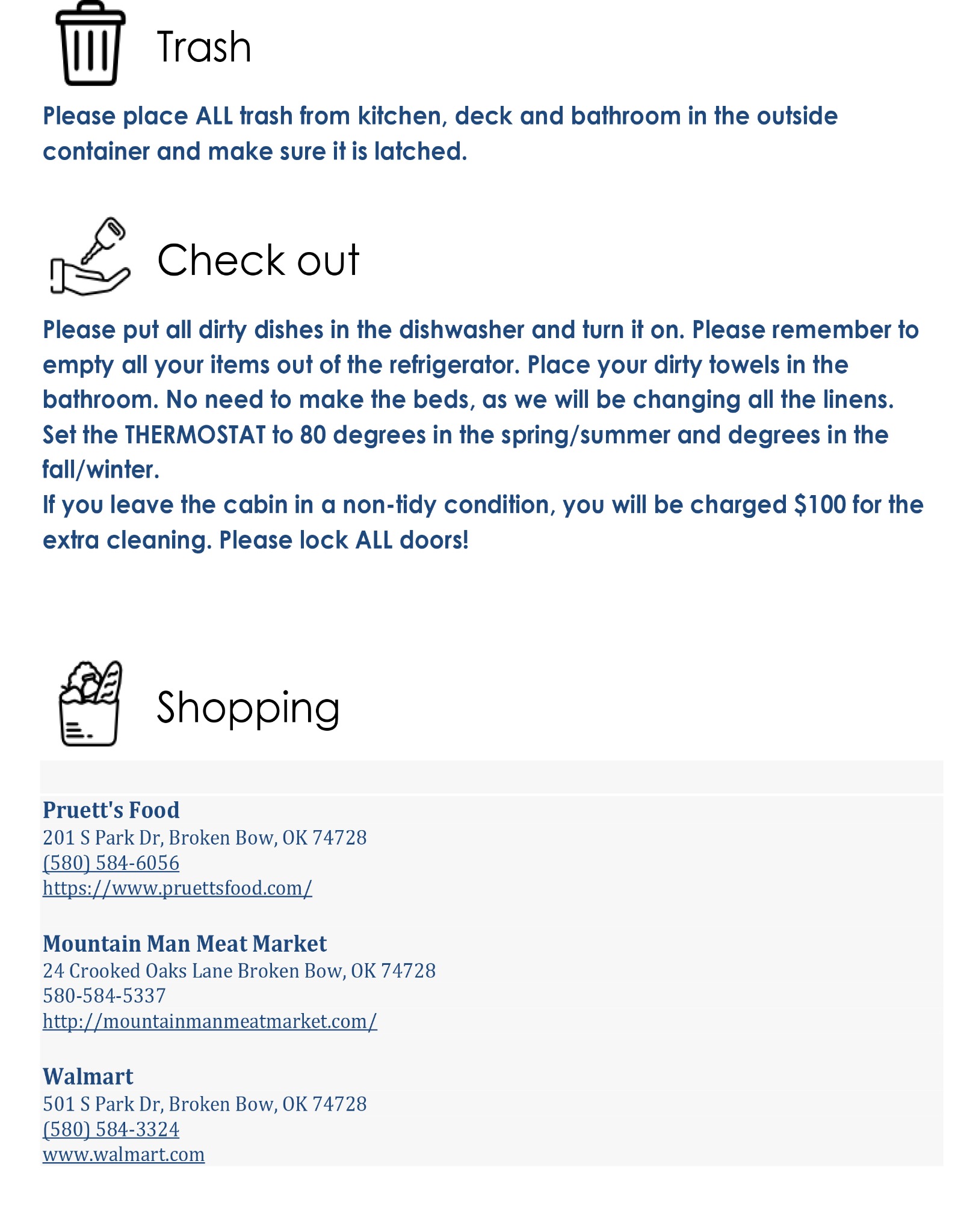 Cabin Information Guide