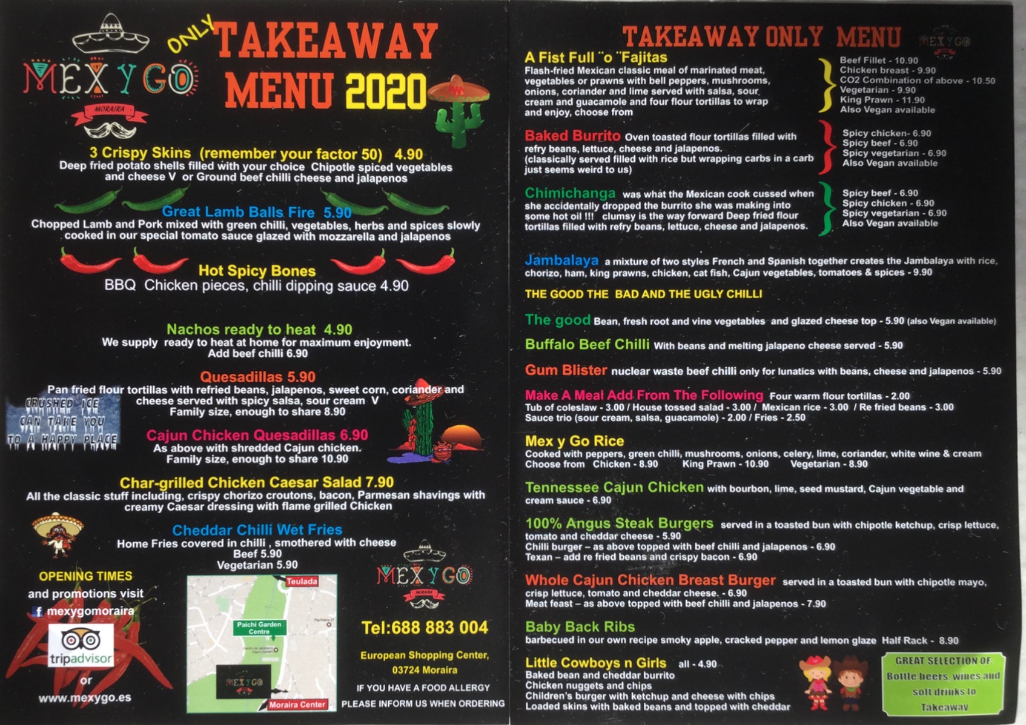 Mex Y Go - Tex Mex grill bar and takeaway, Carretera Teulada-Moraira, European Shopping Center. Tel. +34688883004