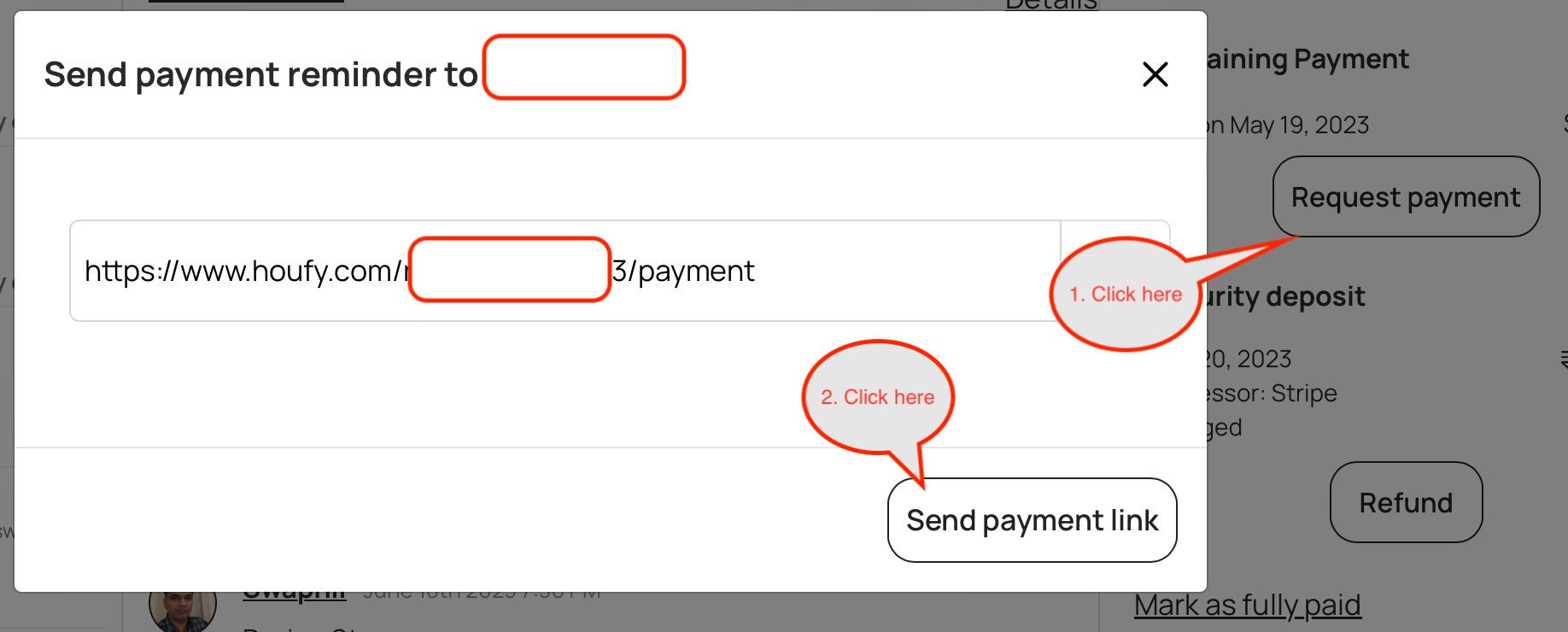 Send a payment request or remaing payment reminder