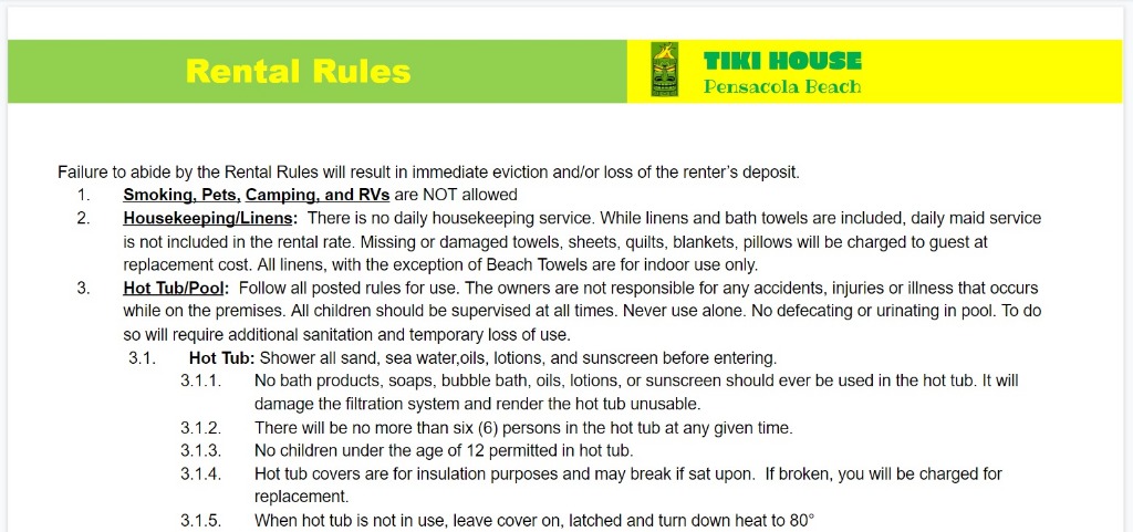 Tiki House Rental Agreement