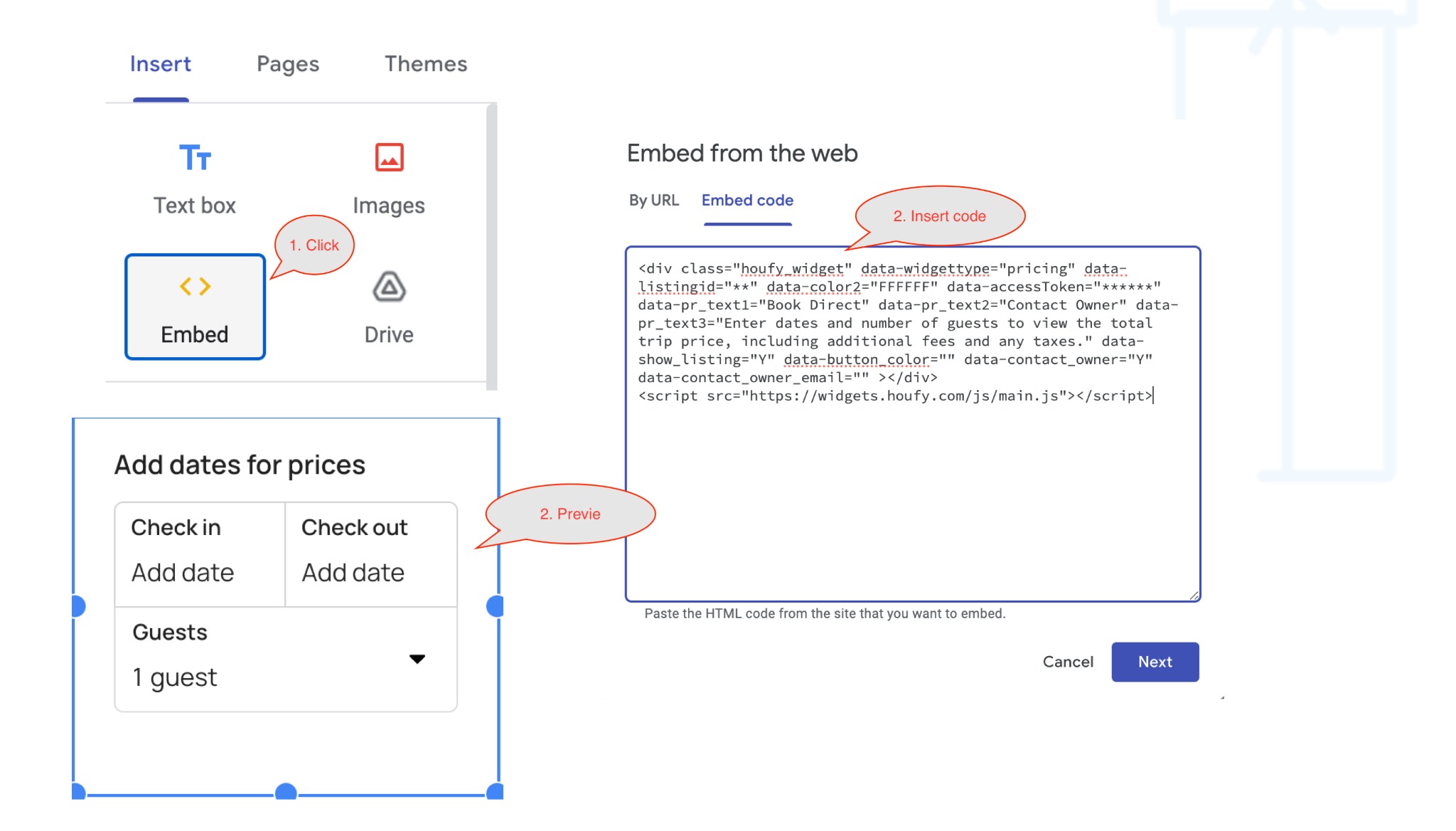 How to add Houfy widgets to Google Sites?