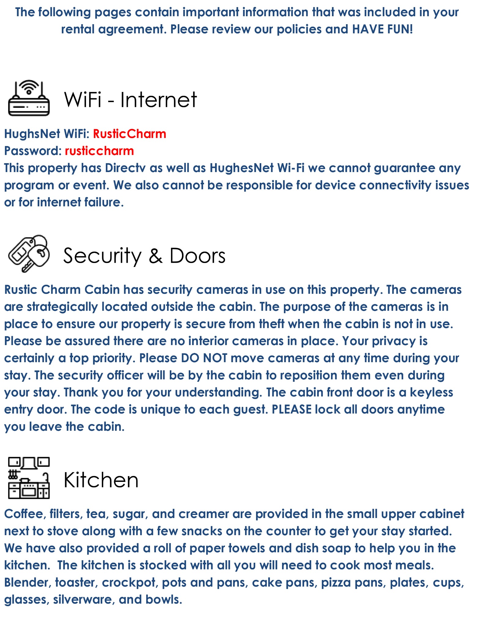 Cabin Information Guide