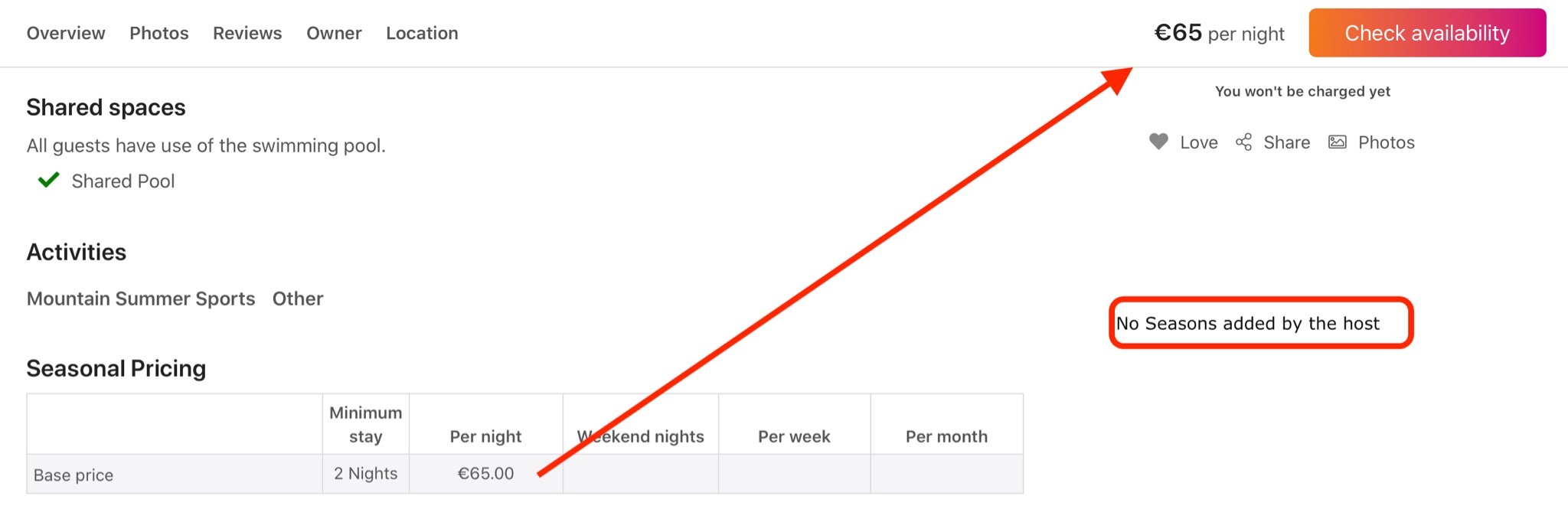 How do I get my price to show a range per night?