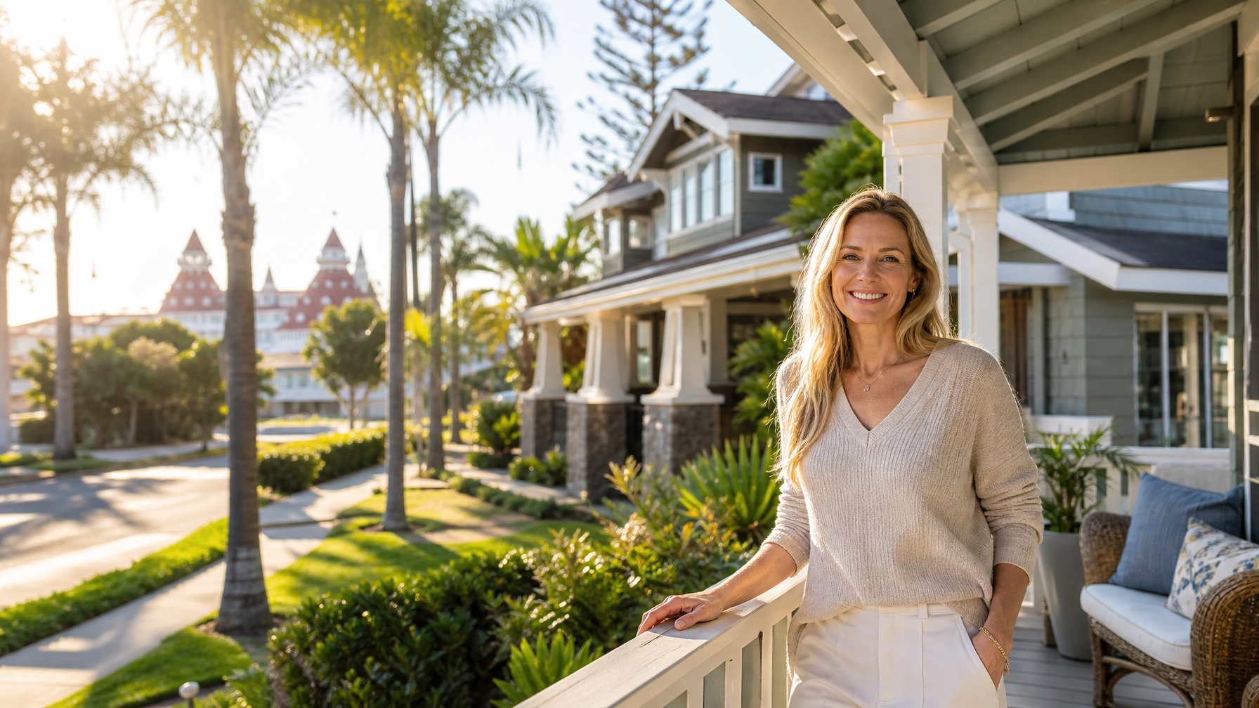 A Coronado Island San Diego vacation rental near the Silver Strand beach and the historic Hotel del Coronado representing the architectural landmark destination