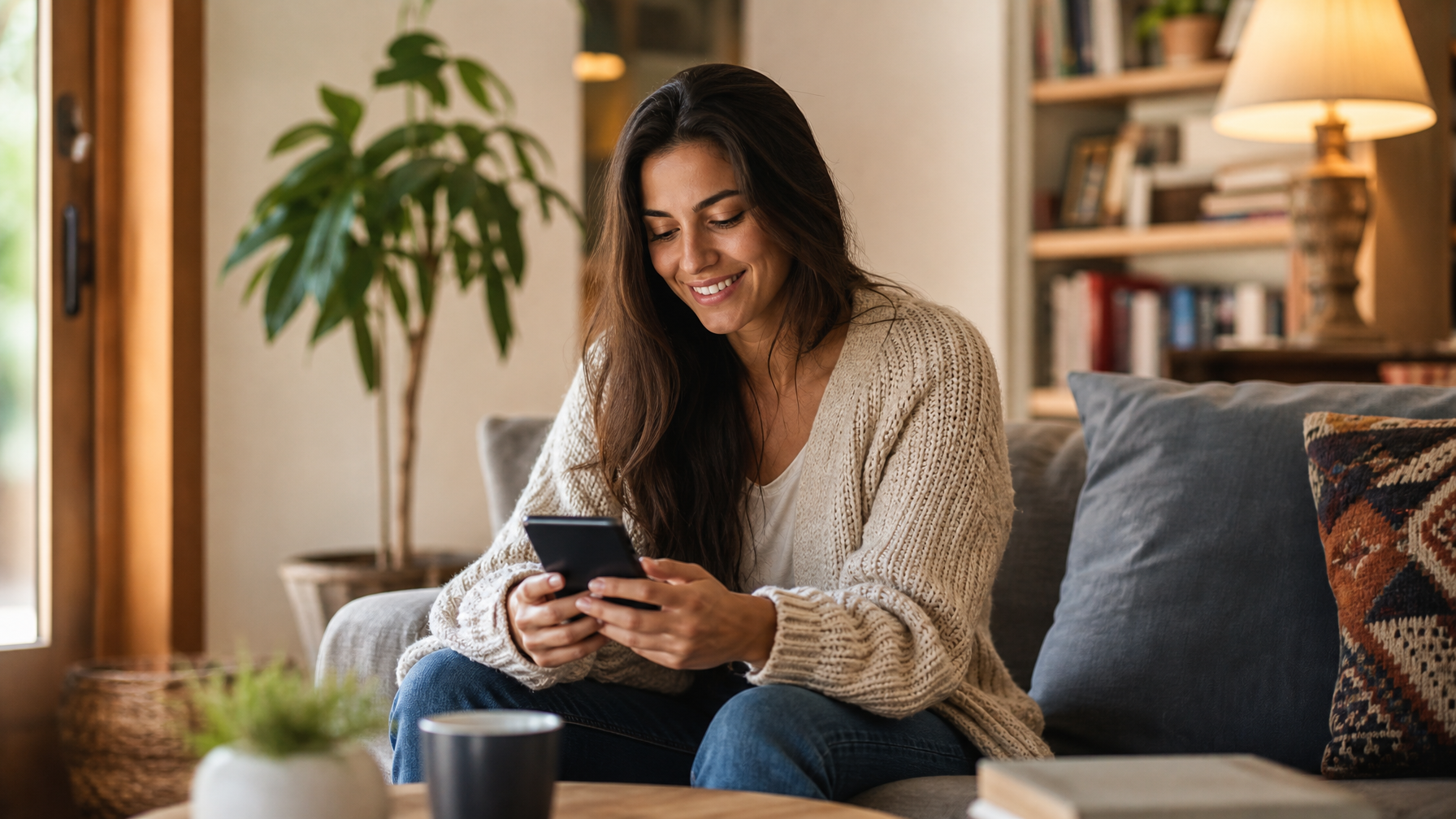 Traveler browsing fee-free vacation rental listings on Houfy