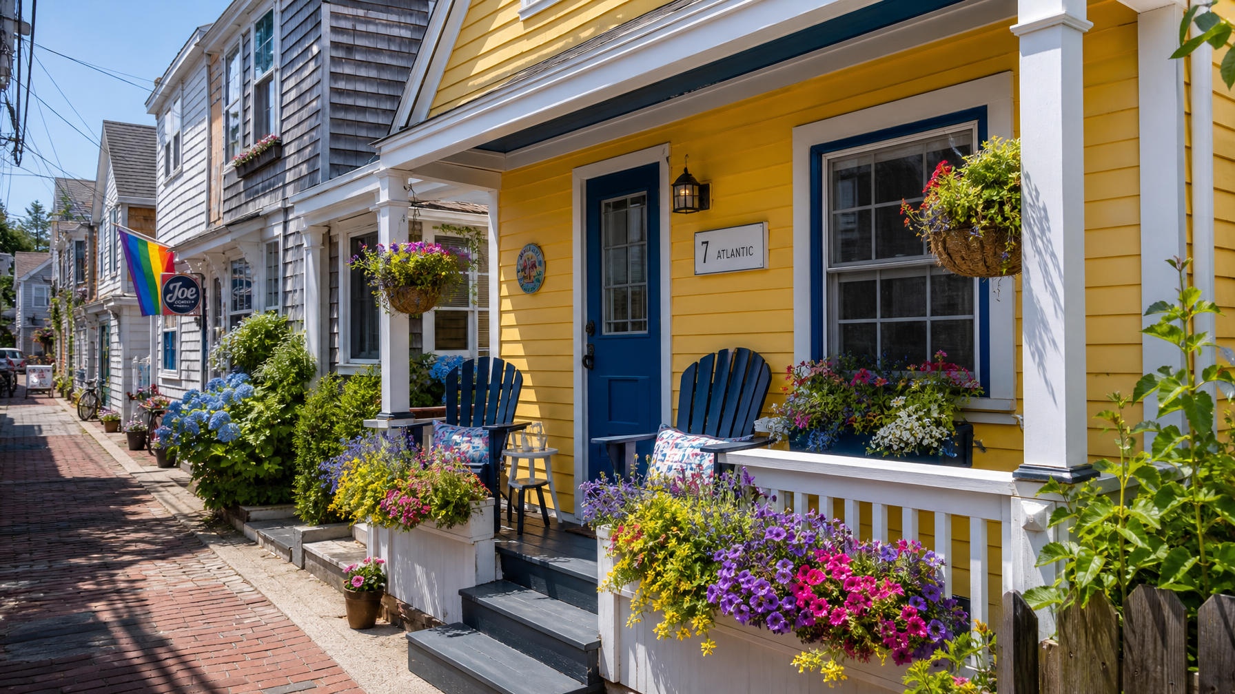 A colourful vacation rental near Commercial Street in Provincetown Cape Cod, the iconic tip of the Cape, showing the distinctive arts-community character for summer 2026