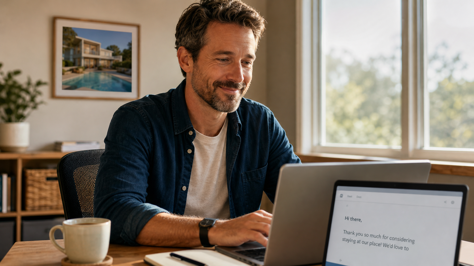 A vacation rental host composing a post-World Cup Final follow-up message to past tournament guests to convert them into repeat direct booking guests