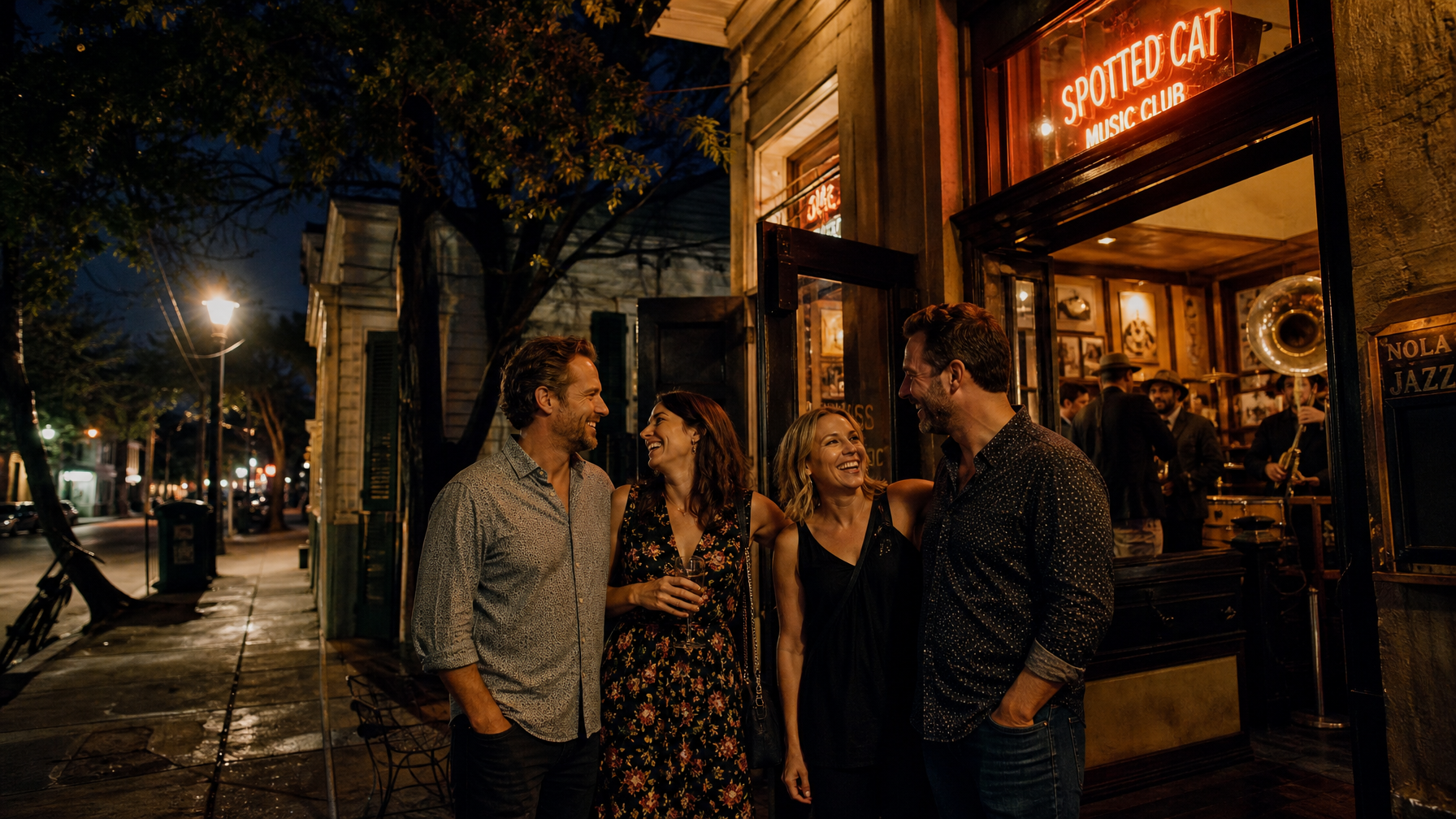 New Orleans Jazz Fest vacation rental guests enjoying live music on Frenchmen Street in the Marigny neighborhood representing the cultural experience that drives NOLA STR demand