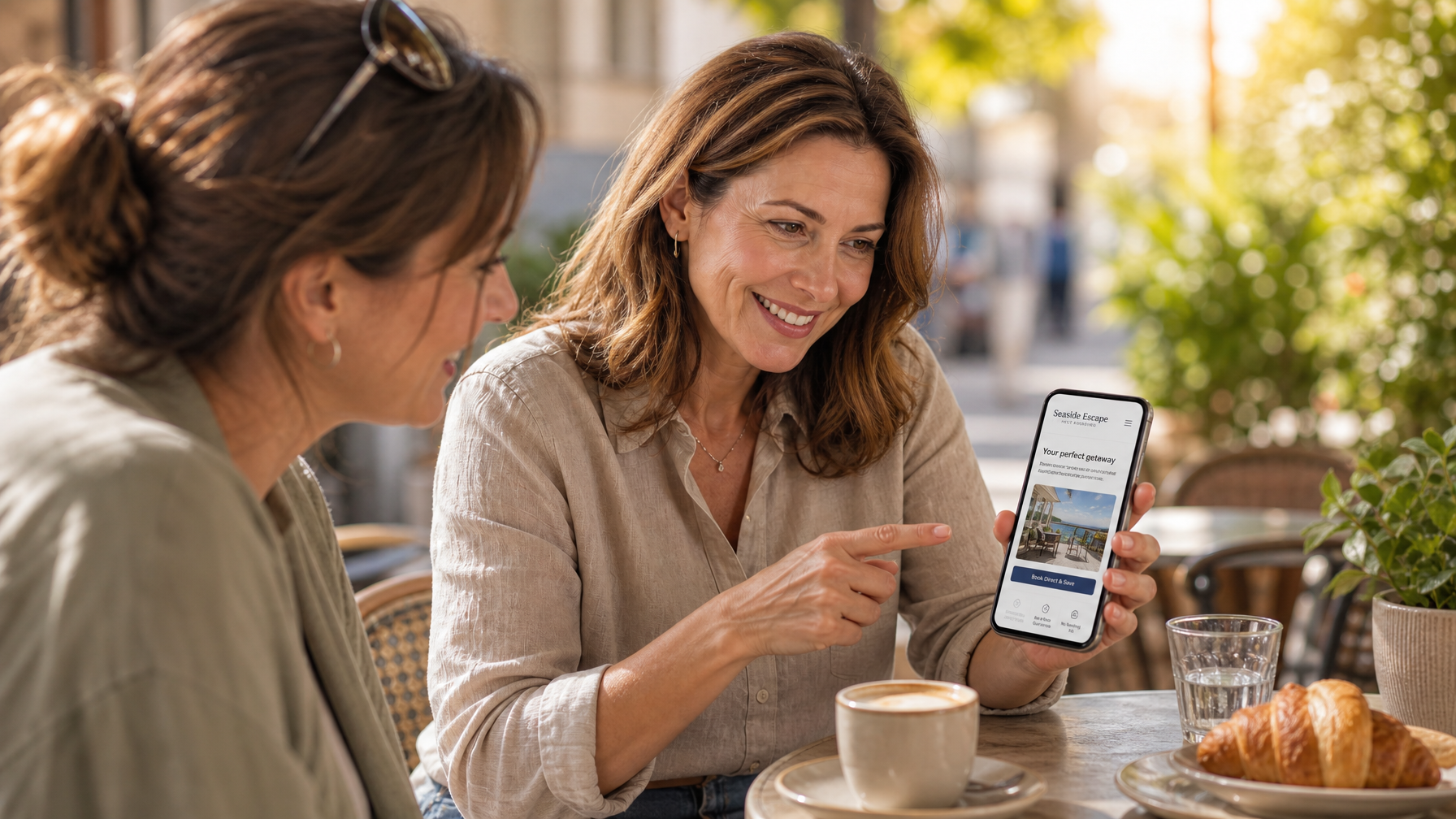 A returning vacation rental guest referring a friend to the same property through a direct booking link, showing the referral compounding effect of a guest loyalty program