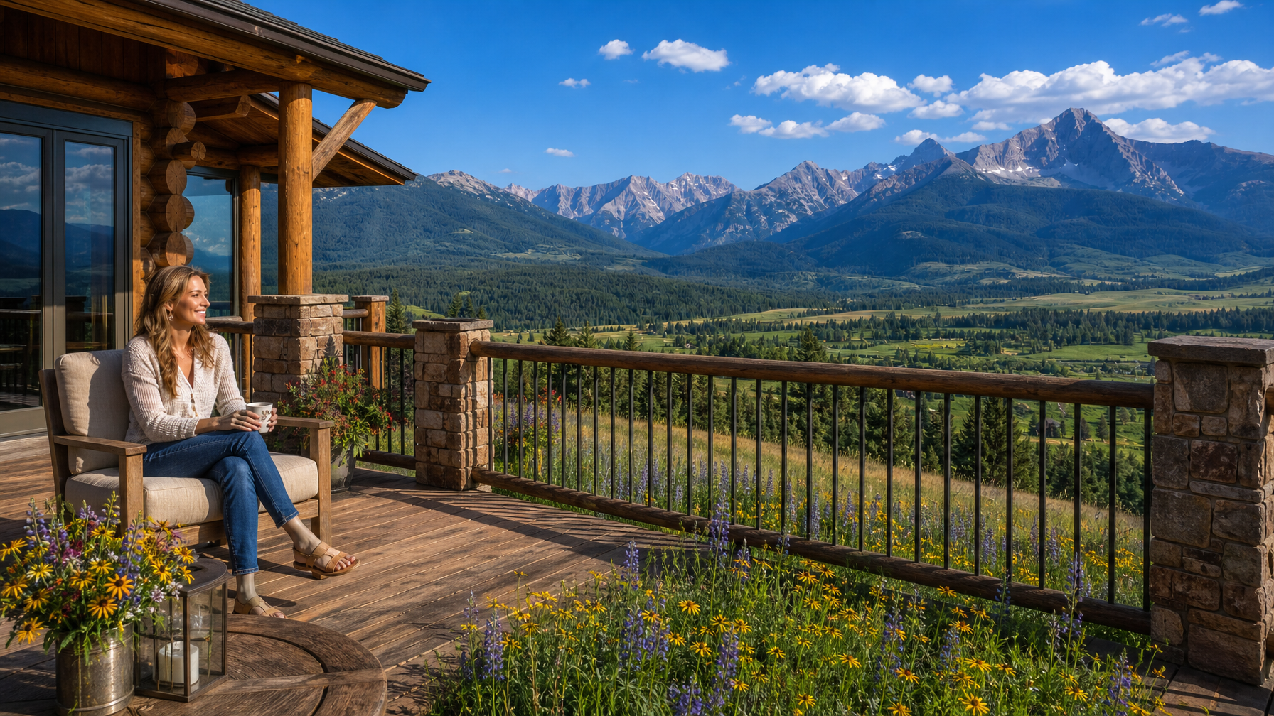 A Big Sky Montana vacation rental near the ski resort in summer with the Lone Peak Tram and mountain hiking visible