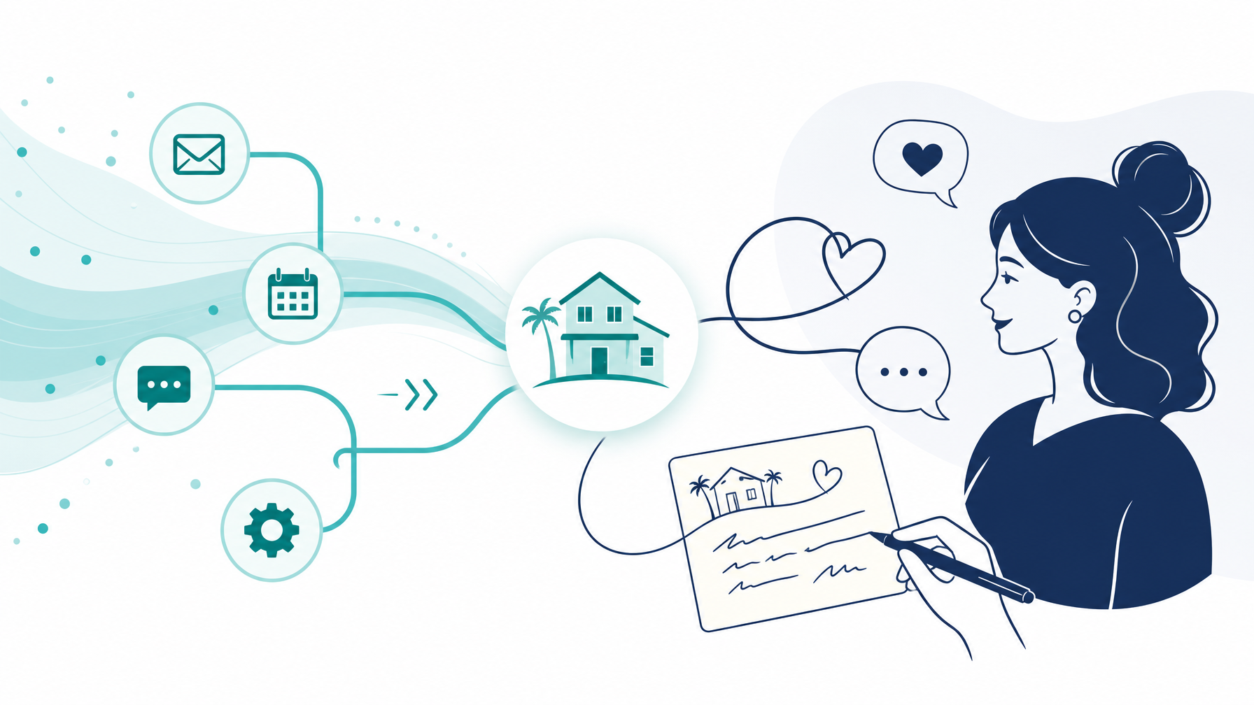 A diagram showing how vacation rental hosts use a hybrid automated and personal communication system to maintain warmth at scale