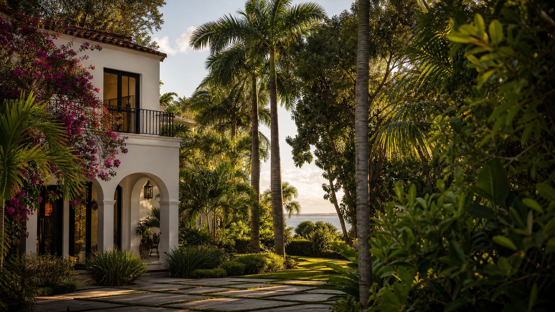 A Coconut Grove Miami vacation rental with Biscayne Bay views and tropical vegetation representing the most residential and refined Miami neighbourhood