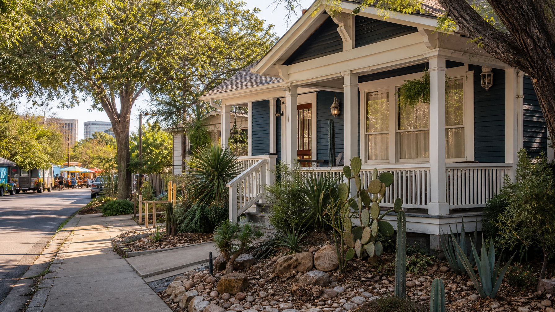 A South Congress Austin Texas vacation rental bungalow near the iconic SoCo strip representing the most commercially vibrant Austin neighbourhood