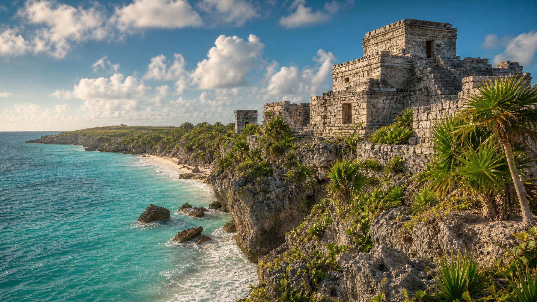 Tulum ruins overlooking Caribbean