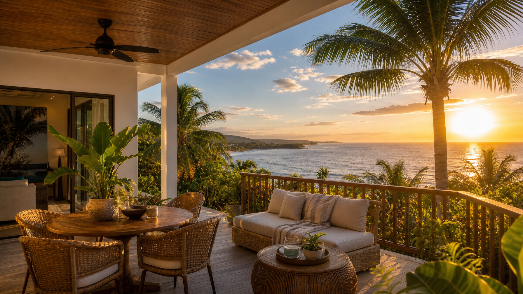 Verandah sunset at a Jamaica vacation rental