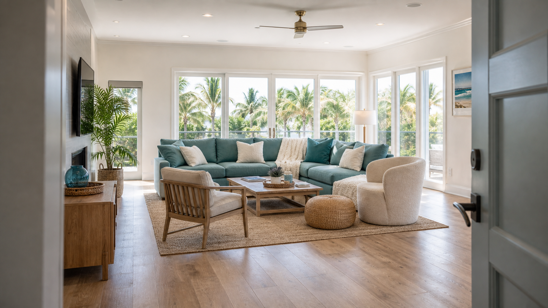 Phone POV walking from vacation rental entrance into living room for a property tour Reel
