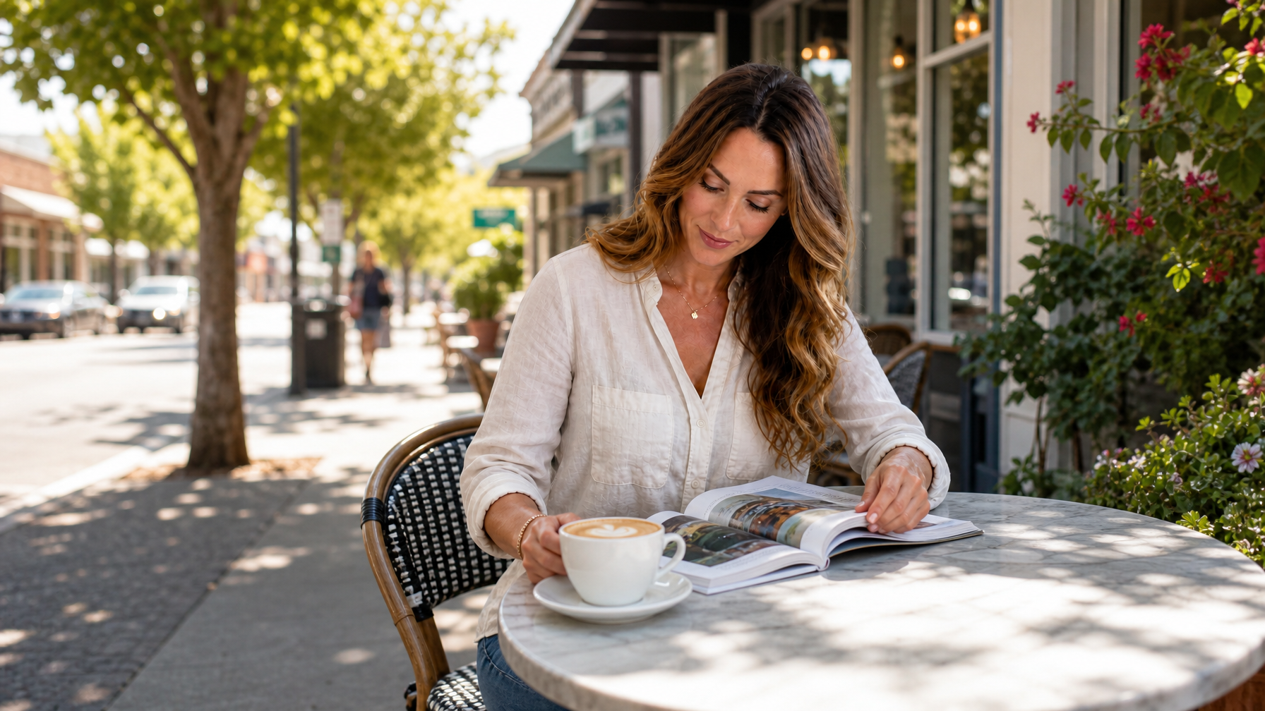 Latte and morning street scene near a walkable vacation rental neighborhood for a local guide Reel