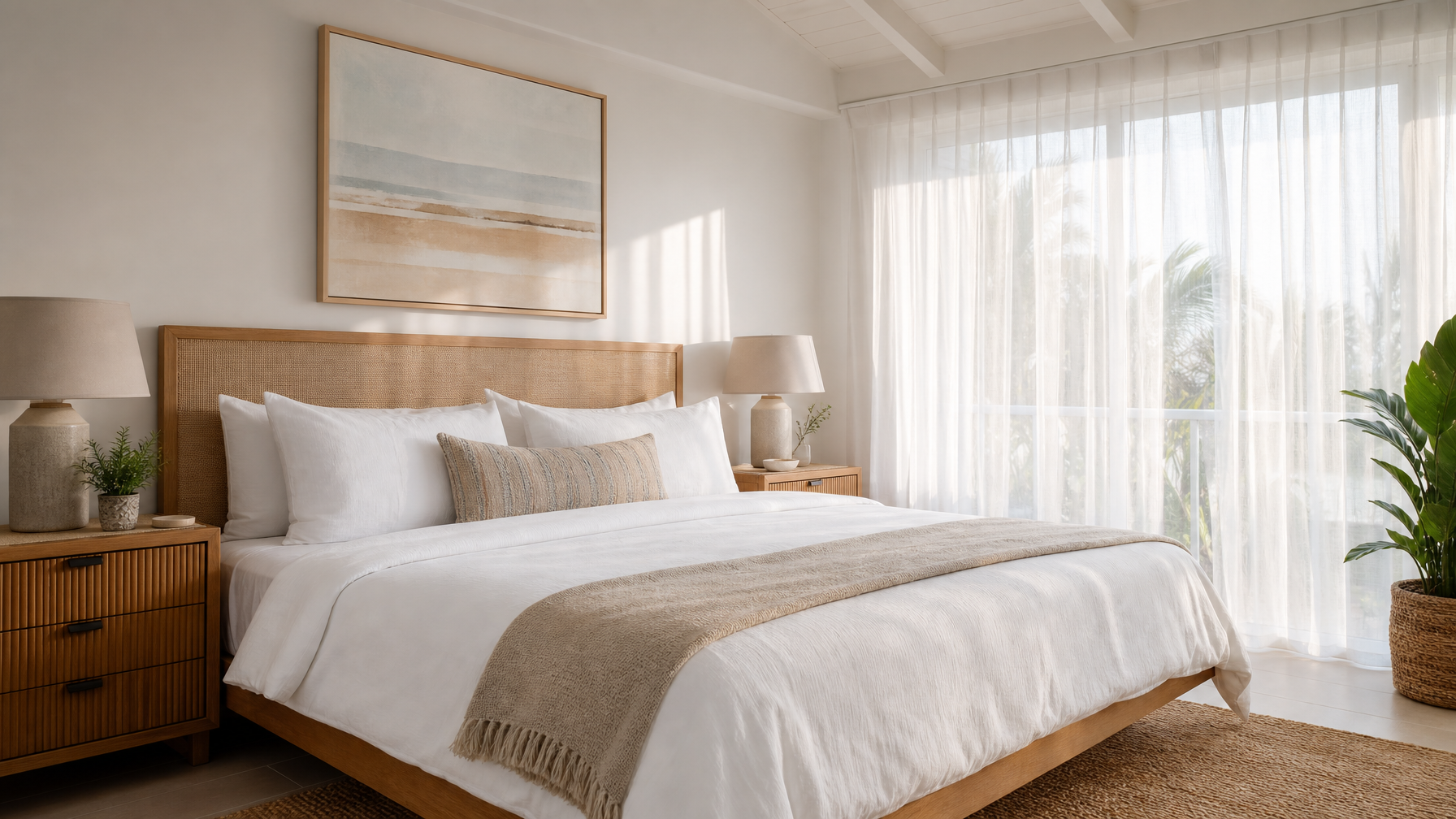 King bedroom detail supporting accurate vacation rental sleep layout description
