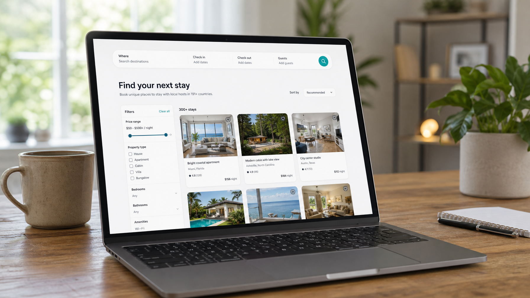 Book-direct style booking screen supporting a vacation rental description CTA