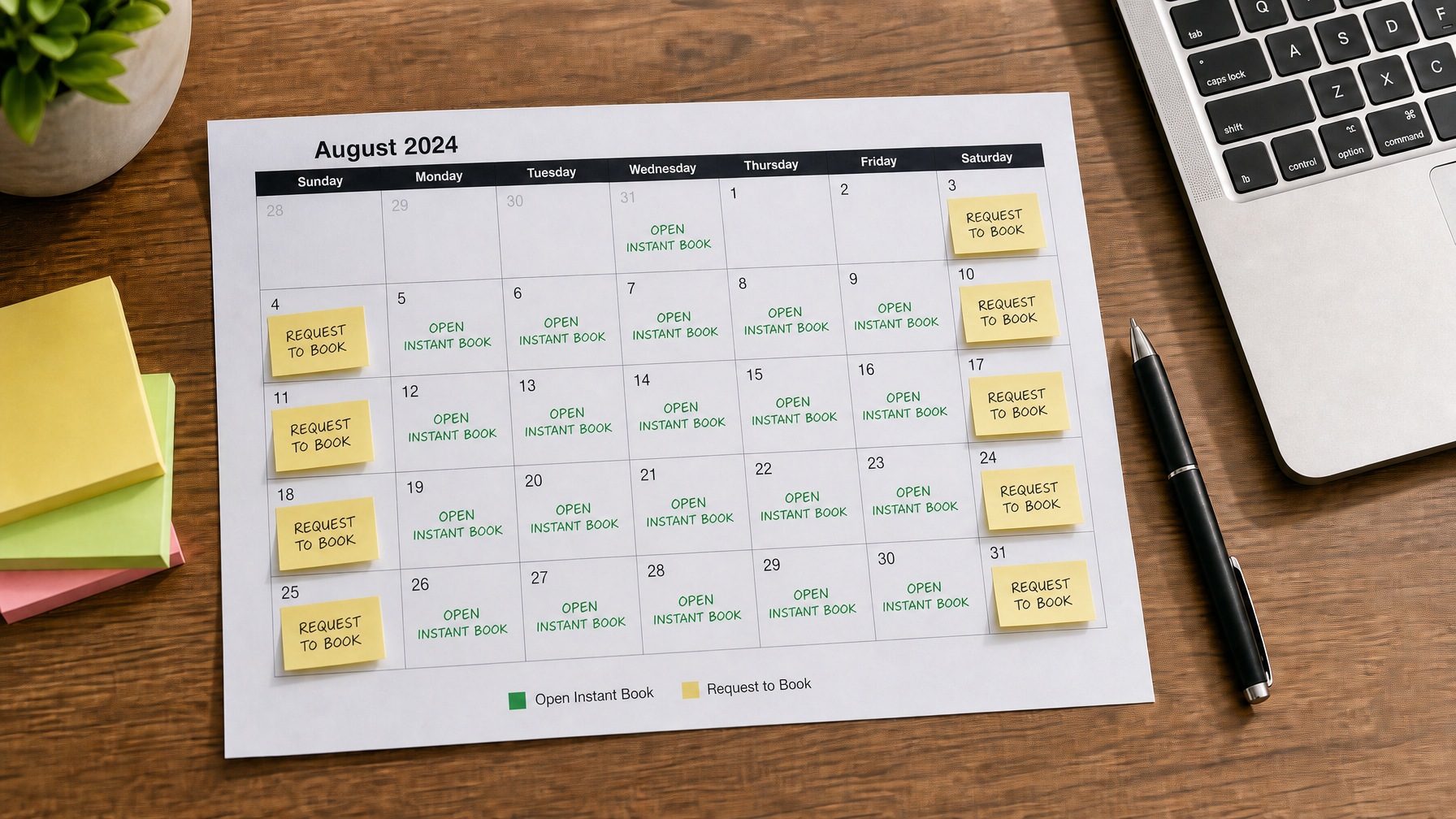 Hybrid Instant Book calendar with event blocks