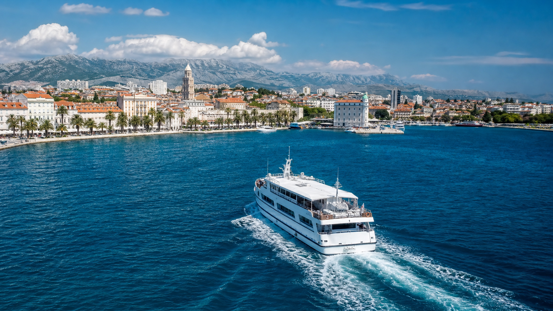 Passenger ferry leaving Split harbour toward Croatian islands for vacation rental guests