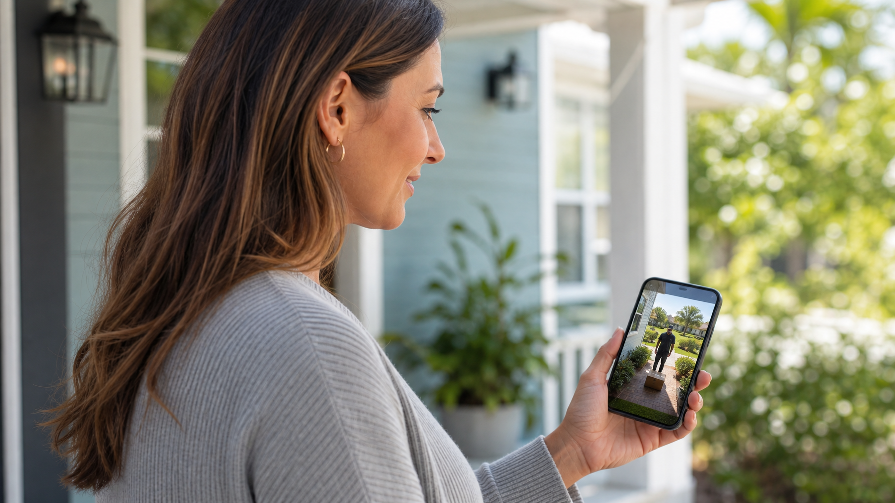 Host reviewing exterior clip of package delivery