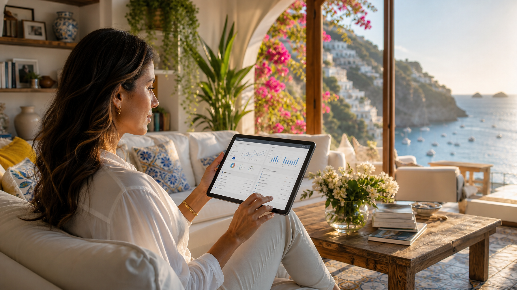 Female property owner checking email conversion and booking analytics